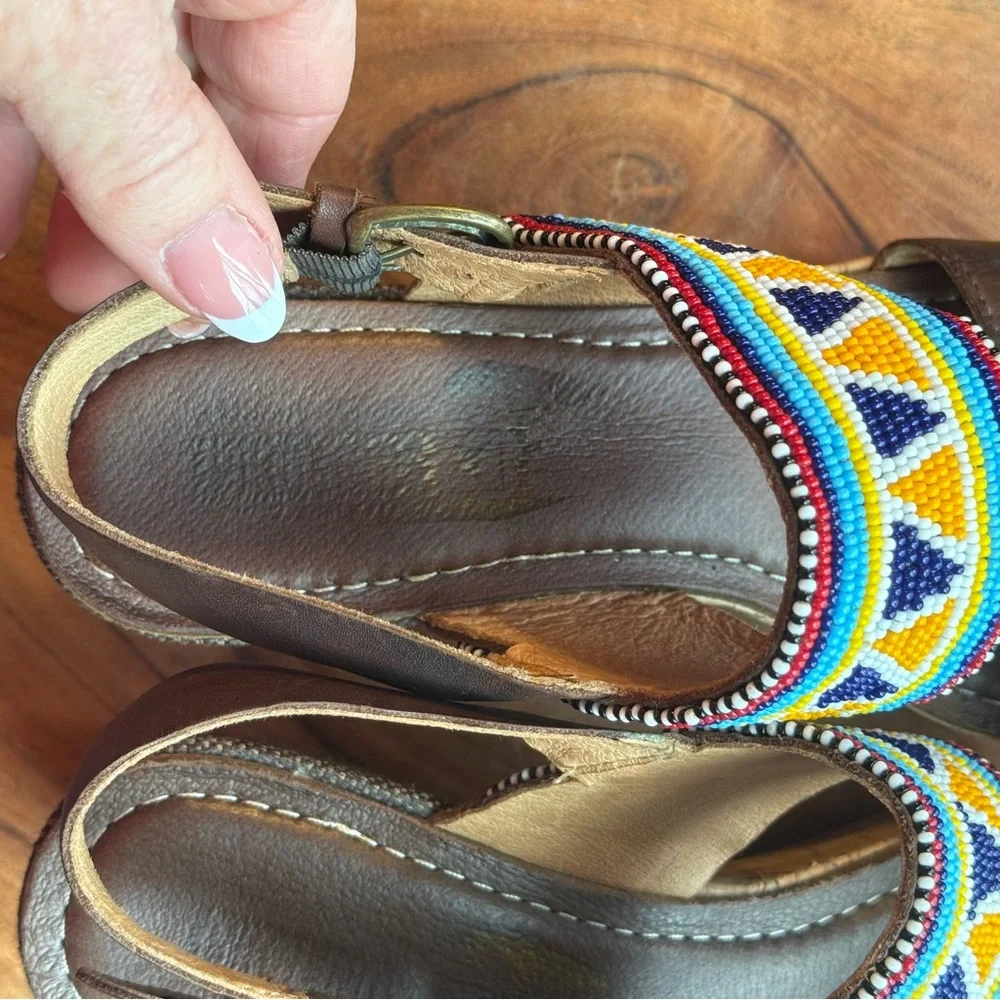 PIKOLINOS Multicolor Beaded Brown leather wedge Sandals women’s size 39 EU boho - Picture 8 of 11